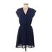 H&M Casual Dress - Mini V Neck Short sleeves: Blue Solid Dresses - Women's Size 6