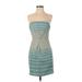 Tracy Reese Casual Dress - Sheath Strapless Sleeveless: Teal Stripes Dresses - Women's Size 2