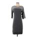 Talbots Casual Dress Crew Neck 3/4 sleeves: Gray Color Block Dresses - Women's Size P Petite