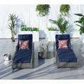 Direct Wicker 78" Long Reclining Chaise Lounge Set w/ Cushions & Table Wicker/Rattan in Gray | Outdoor Furniture | Wayfair DWL-1127B-GR-Navy Blue