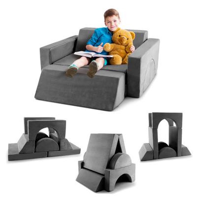 Costway 8 Pieces Kids Modular Play Sofa with Detachable Cover for Playroom and Bedroom-Gray