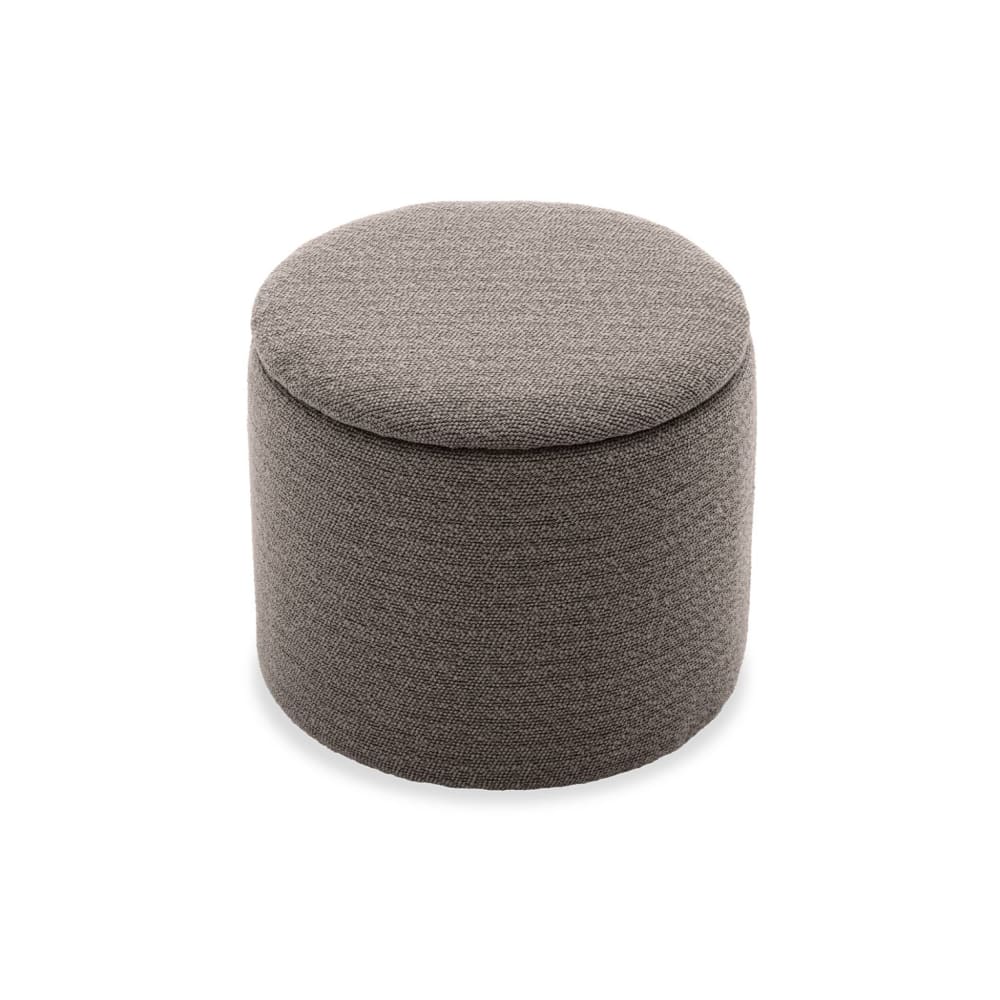 Pouf taupe en tissu avec rangement plaids, coussins