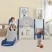 9 in 1 Toddler Slide Kids Slide Climber Playset Freestanding Climbing Crawling Playhouse with Telescope Basketball Hoop and Drawing Whiteboard Toddlers Outdoor Indoor Playset for Backyard Blue+Grey