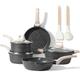 CAROTE Nonstick Granite Cookware Sets 10Pcs Stone Cookware Set, Non Stick Frying Pan Set, Pots and Pans Set (Granite, Induction Cookware)