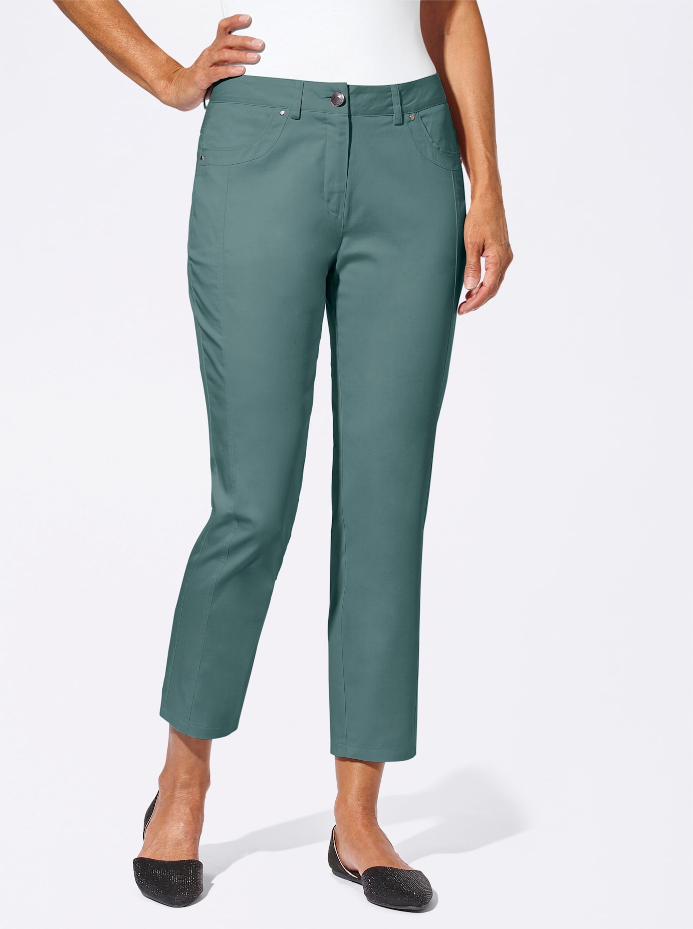 7/8-Jeans INSPIRATIONEN, Damen, Gr. 22, Kurzgrößen, grün (jadegrün), 97% Baumwolle, 3% Elasthan, unifarben, 7/8-Länge, Jeans