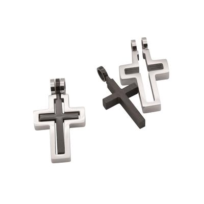 Anhänger-Set FIRETTI "Multipack Schmuck Geschenk Kettenanhänger Kreuz unisex", schwarz (edelstahlfarben, schwarz), Schmuckanhänger, Damen, Edelstahl, 2,05 g, Made in Germany Image