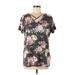 Wishful Park Short Sleeve Top Black Floral V-Neck Tops - Women's Size Large