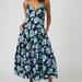 Free People Dresses | New Free People Finer Things Printed Midi Dress In Black/Blue | Color: Black | Size: L
