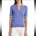 Ralph Lauren Tops | Lauren Ralph Women Silk Blend Short Sleeve Collared V Neckline Shirt Blue Xs | Color: Blue/Red | Size: Xs