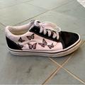 Vans Shoes | Like New Vans Old Skool Skate Shoes- Butterflies- Kid Size 3 | Color: Black/Pink | Size: 3bb