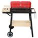 SYTHERS Square Charcoal Grill Portable BBQ Grill with Big Wheels & Wood Shelf for Outdoor Camping Cooking Picnic Barbecue Black Red