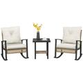 Outsunny 3 Piece Bistro Set with Rattan Rocking Chairs & Coffee Table White