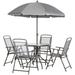 SYTHERS 6 Piece Folding Outdoor Dining Set for 4 Metal Patio Garden Patio Furniture Glass Table and Folding Chair Set with Umbrella