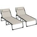 Outsunny Folding Chaise Lounge Set Padded Reclining Tanning Chairs Khaki