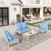 Sophia&William 4 Piece Patio Conversation Set Outdoor Furniture Loveseat Sofa Set with Table Blue