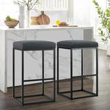 30 Inch Counter Height Bar Stools Set Of 2 Upholstered Bar Stools For Kitchen Island Counter Stools With Faux Leather Cushion And Sturdy Metal Frame Modern Barstools Black