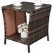 Outdoor Side Table Rattan Coffee Table Small End Table with Glass Top Storage for Patio Porch Backyard Balcony