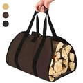 BadPiggies Canvas Firewood Log Carrier Heavy Duty Waxed Tote Bag Waterproof Barbecue Camping Wood Carrying Bag (Coffee)