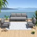 Kullavik Patio Furniture Set 3 Pieces Aluminum Sectional Sofa with armrest Modern Outdoor Conversation Set 5 Seats Outdoor Swivel Rocking Chairs with Thick Cushion Grey