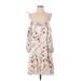 En Creme Casual Dress - Mini Square Sleeveless: Ivory Print Dresses - Women's Size X-Small