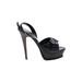 Yves Saint Laurent Rive Gauche Heels: Slingback Platform Cocktail Black Print Shoes - Women's Size 36.5 - Open Toe