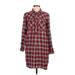 Madewell Casual Dress - Shift Collared 3/4 sleeves: Burgundy Plaid Dresses - Women's Size X-Small