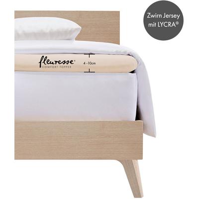 Spannbettlaken FLEURESSE "Topper", beige, B:90-100cm L:190-220cm, Jersey-Elasthan, Obermaterial: 96% Baumwolle, 4% Elasthan, Laken, aus Jersey-Elasthan, für eine Matratzenhöhe bis 10 cm Image