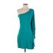 Express Casual Dress - Mini One Shoulder Long sleeves: Teal Solid Dresses - Women's Size Small