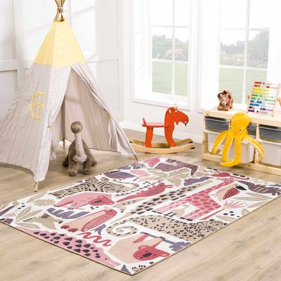 Natal 6'7" x 9' Beige/Terracotta Washable Area Rug - Hauteloom