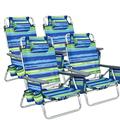 Costway 4-Pack Folding Backpack Beach Chair 5-Position Outdoor Reclining Chairs with Pillow Blue
