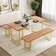 Dextrus 3-Piece Dining Table Set for 4-8 People Modern Kitchen Table Set with 2 Dining Bench and 63 Dining Table for 6 with Gold Metal Frame