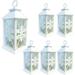 Snowflake Lanterns - Set Of 6 White Lanterns With A Cut Out Snow Flake Design - LED Pillar Candle With 5-Hour Timer Included - LED Lantern - 13 H