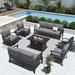 Kullavik Aluminum Patio Furniture Set with Propane Fire Pit Table 9-seat Metal Outdoor Furniture w/Fire Pit Patio Sectional w/5.1 Cushions for Patio Backyard Poolside-Grey