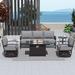 Kullavik Aluminum Patio Furniture Set 5 Pieces Modern Outdoor Conversation Set w/43in Gas Fire Pit Table Outdoor Metal Sectional Sofa with 55000 BTU Propane Fire Pit Grey