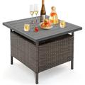 Patio Umbrella Table Stand Outdoor Side Table with Umbrella Hole PE Wicker Frame Rattan Bistro Table Umbrella Table Base for Patio Garden Deck Poolside