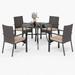 Patio 5-Piece Dining Set 1 Umbrella Hole Metal Table and 4 Rattan Chairs +Metal Armrest Chair