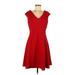 Liz Claiborne Casual Dress - Mini V Neck Short sleeves: Red Print Dresses - New - Women's Size 6