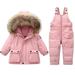 Spring Savings Clearance! JGTDBPO Coat For Toddlers Winter Ski Suit Thick Hoodie Coat Down Jacket Suspenders Kids Clothing Outfit Set Thickened Down Jacket Strap Pants For Boys And Girls