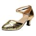 FRSASU Summer Shoes for Women Women S Ballroom Tango Latin Dancing Shoes Sequins Shoes Social Dance Shoe Gold 4.5(35)