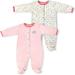 H743G-2-6 Birdies Print Pink White & Aqua Girls Sleep N Play Footie Pajama Set 3-6 Months - 2 Piece
