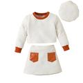 Toddler Cute Outfits Girls Boys Kids Spring Patchwork Cotton Long Sleeve Tops Skirts Hat 3Pc Clothes Baby Winter Clothing Set White 5 Years-6 Years 130(5 Years-6 Years)