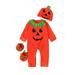FOCUSNORM 3Pcs Infant Baby Girls Boys Halloween Romper Long Sleeve Pumpkin Face Print Jumpsuit+ Hat+Slipper Socks Outfits