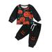 Toddler Boys Halloween Outfits Evil Pumpkin Print Sweatshirts Pants