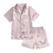 Godderr Baby Kids Girls Classic Satin Pajamas Set 2 Piece Solid Color Satin Pajamas Tops+pants Button-Down Nightwear Short Sleeve Sleepwear with Buttons 9M-13T