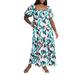 Plus Size Women's Puff Sleeve Tiered Dress by ELOQUII in Geo Leaf (Size 28)