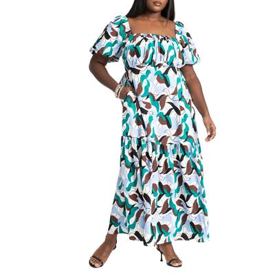 Plus Size Women's Puff Sleeve Tiered Dress by ELOQ...