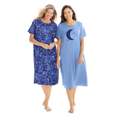 Plus Size Women's 2-Pack Long Sleepshirts by Dreams & Co. in French Blue Tie Dye Moon (Size M/L) Nightgown