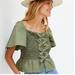 Anthropologie Tops | $118 Anthropologie Mare Mare X Women's Top Smocked Bow-Tie Army Green Ta | Color: Green | Size: S
