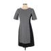 J.Crew Factory Store Casual Dress - A-Line Crew Neck Short sleeves: Gray Print Dresses - Women's Size 4