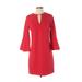 Express Casual Dress - Shift Crew Neck 3/4 sleeves: Red Print Dresses - Women's Size Small Petite